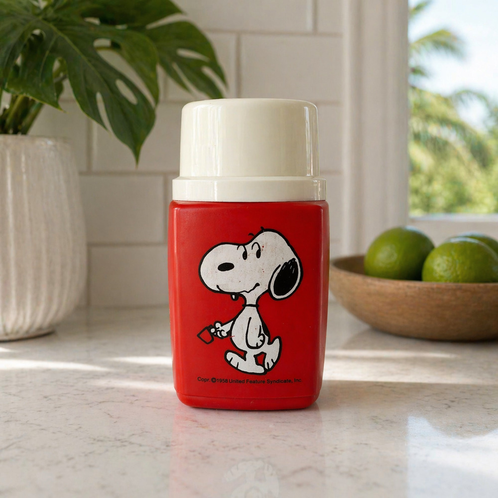 Vintage Snoopy King-Seeley Thermos | Red Plastic 8 oz | MCM 1950s Peanuts
